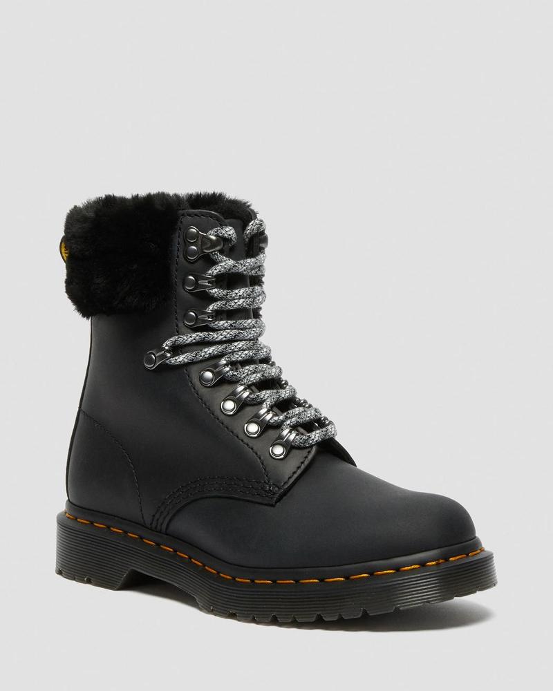 Dr Martens 1460 Serena Collar Faux Fur Forede Vinterstøvler Dame Sort | DK 278XYU